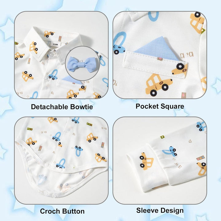 Volunboy Baby Jungen Anzug Set Bekleidung Hemd mit Fliege + Hosenträger Hosen Strampler Anzug 3-6 Mo