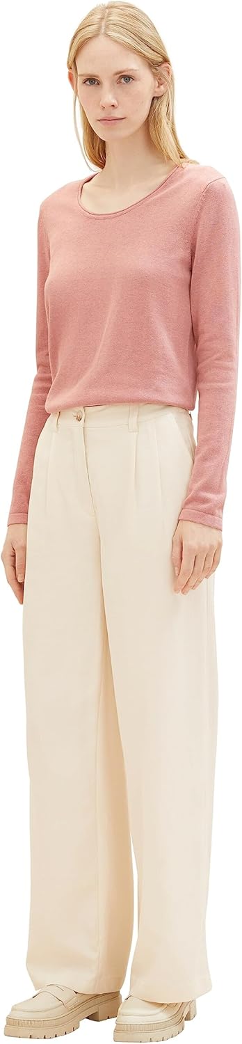 TOM TAILOR Damen Basic Pullover mit Rundhalsausschnitt XXL 24560-blush Rose Melange, XXL 24560-blush