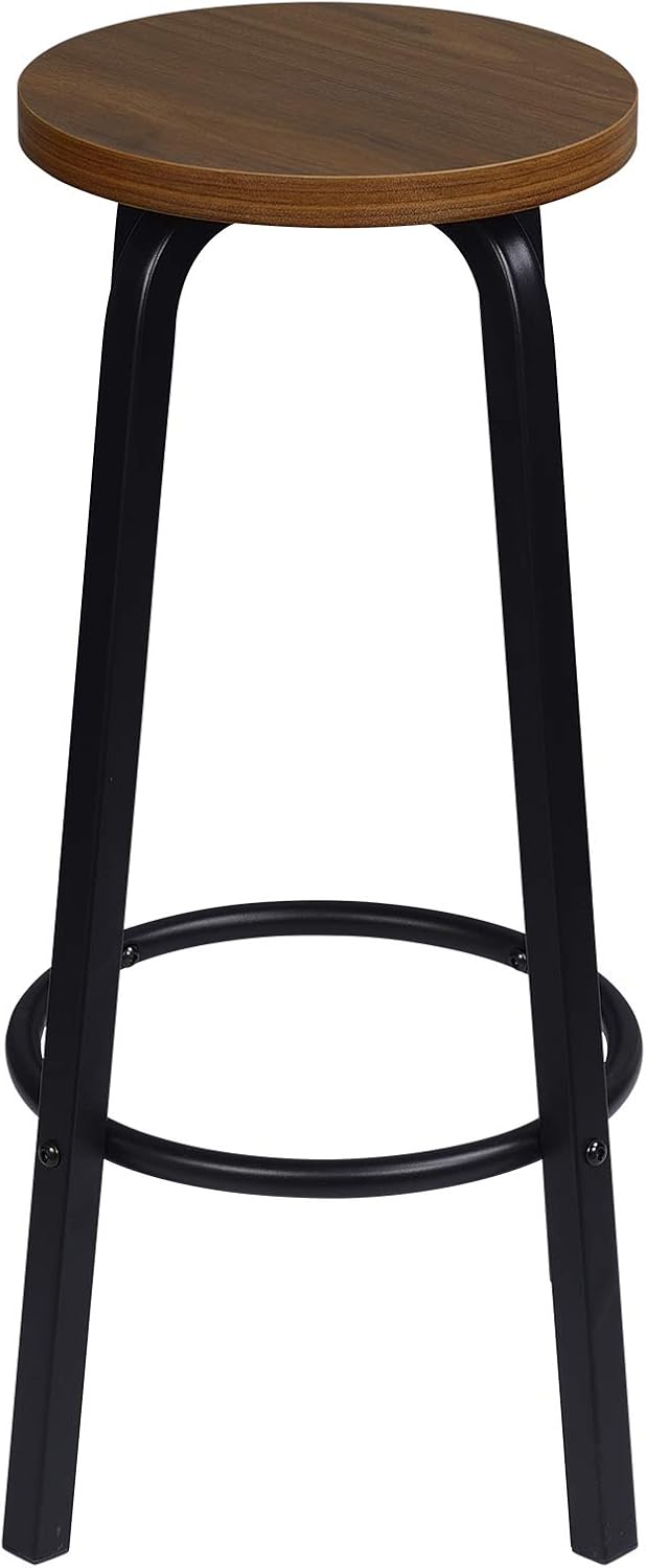 WOLTU Barhocker 2X Bistrohocker Tresenhocker Barstuhl aus MDF und Metall runde Sitzfläche Dunkelbuch
