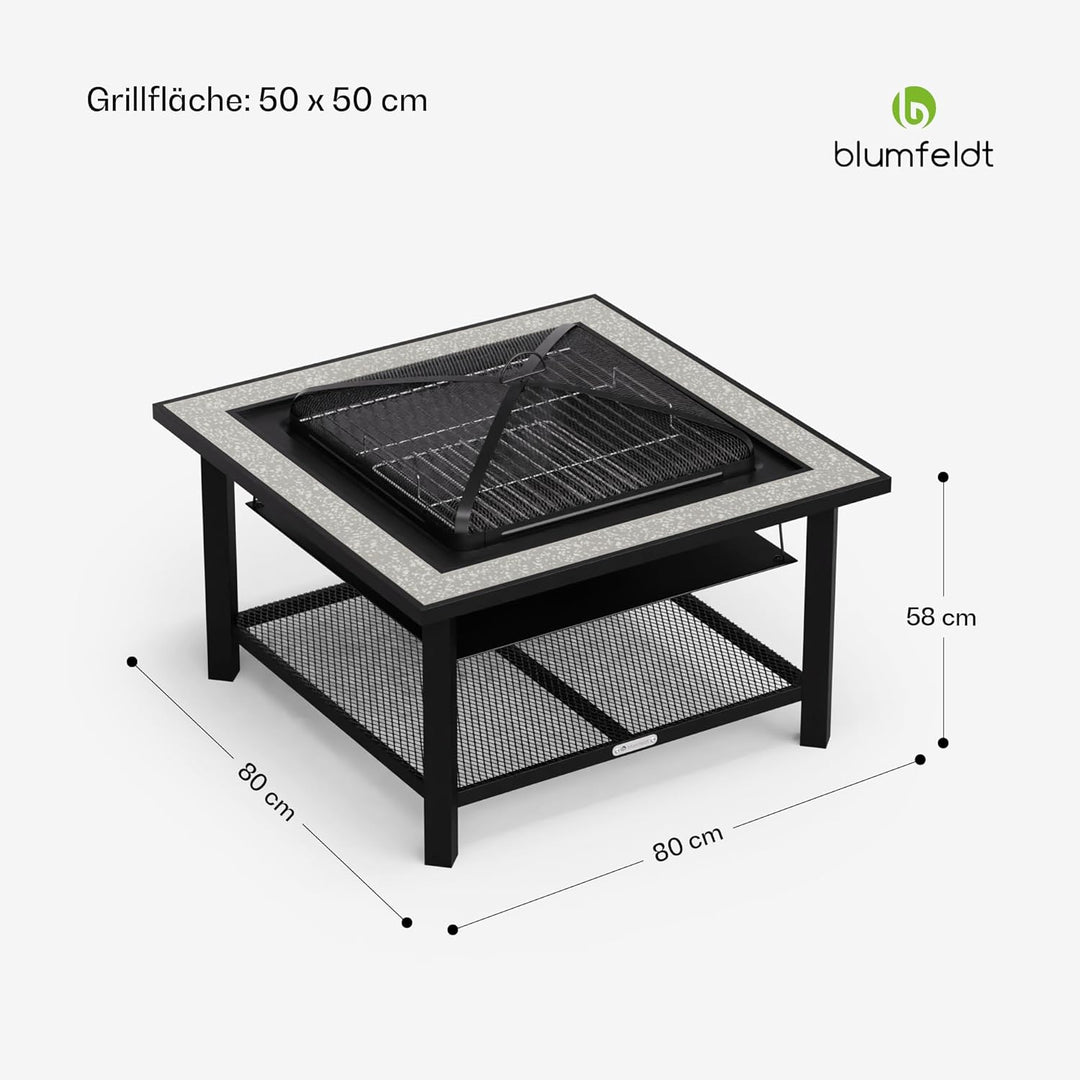 Blumfeldt Merano Avanzato Feuerschale - 3-in-1 Feuerschale Mit Grillrost & Tisch, Robuster Stahlrahm