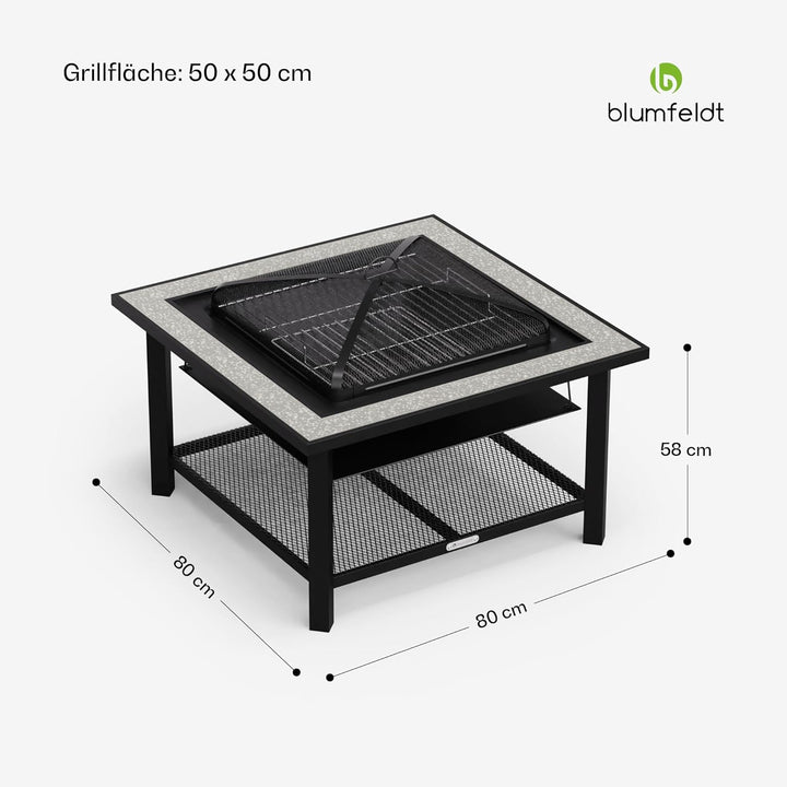 Blumfeldt Merano Avanzato Feuerschale - 3-in-1 Feuerschale Mit Grillrost & Tisch, Robuster Stahlrahm