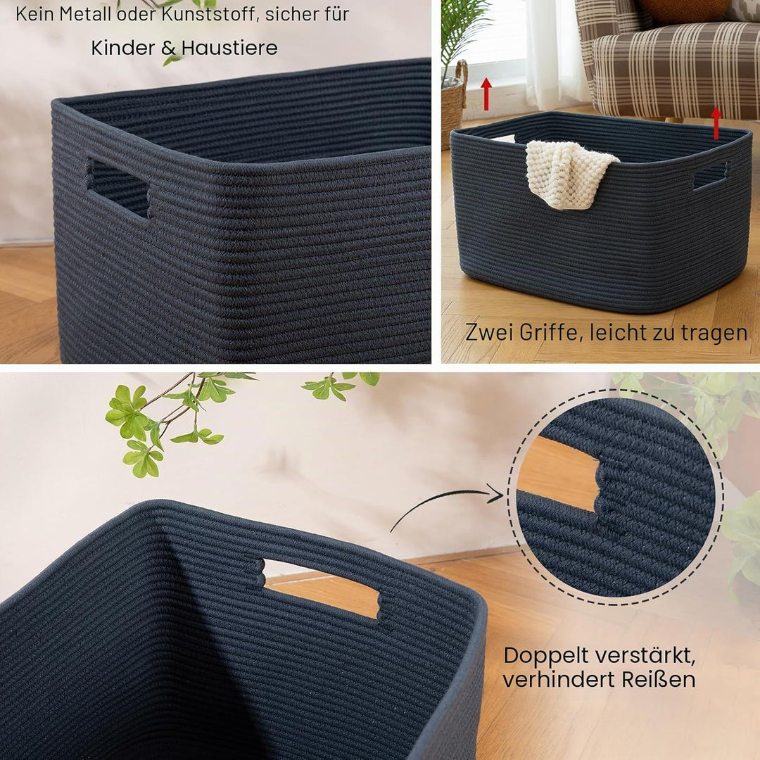 OIAHOMY Grosser Deckenkorb, gewebter Aufbewahrungskorb mit Griff, Baumwollseilkorb, 55,9 x 43,2 x 30