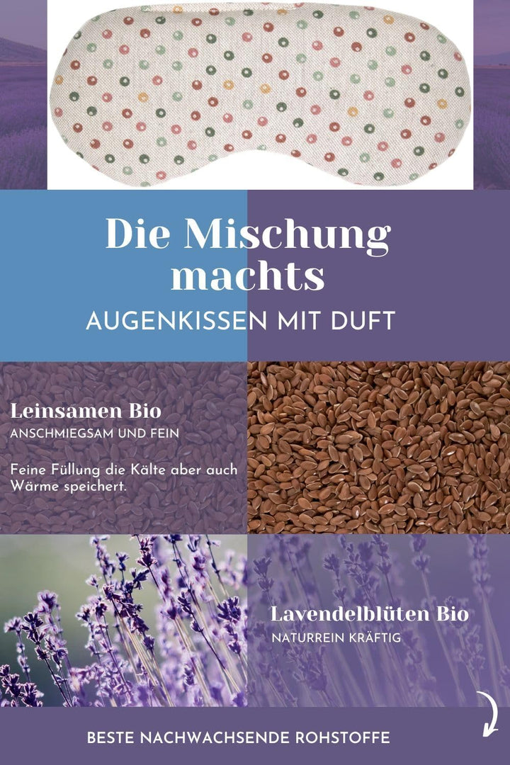 Bio-Bio Augenkissen Lavendel & Leinsamen "Punkte" zur Entspannung, zum Kühlen, erwärmen oder für Yog