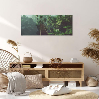 Panorama Bilder auf Leinwand 100x40cm Leinwandbild Dschungel Palme Brücke Gross Wanddeko Bild Schlaf