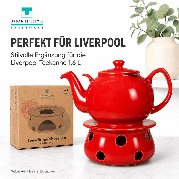 Urban Lifestyle Stövchen für Teekanne Teewärmer Keramik (Rot) Tee Ofen zum warmhalten der Teekanne o