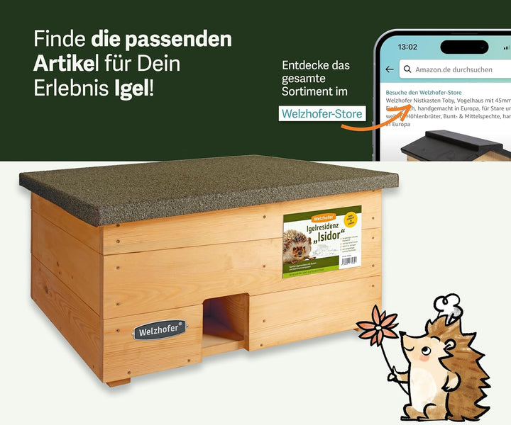 Welzhofer XXL Premium Igelresidenz Isidor, Ganzjahreshaus für Igel, wintertaugliches Igelhaus aus Ho