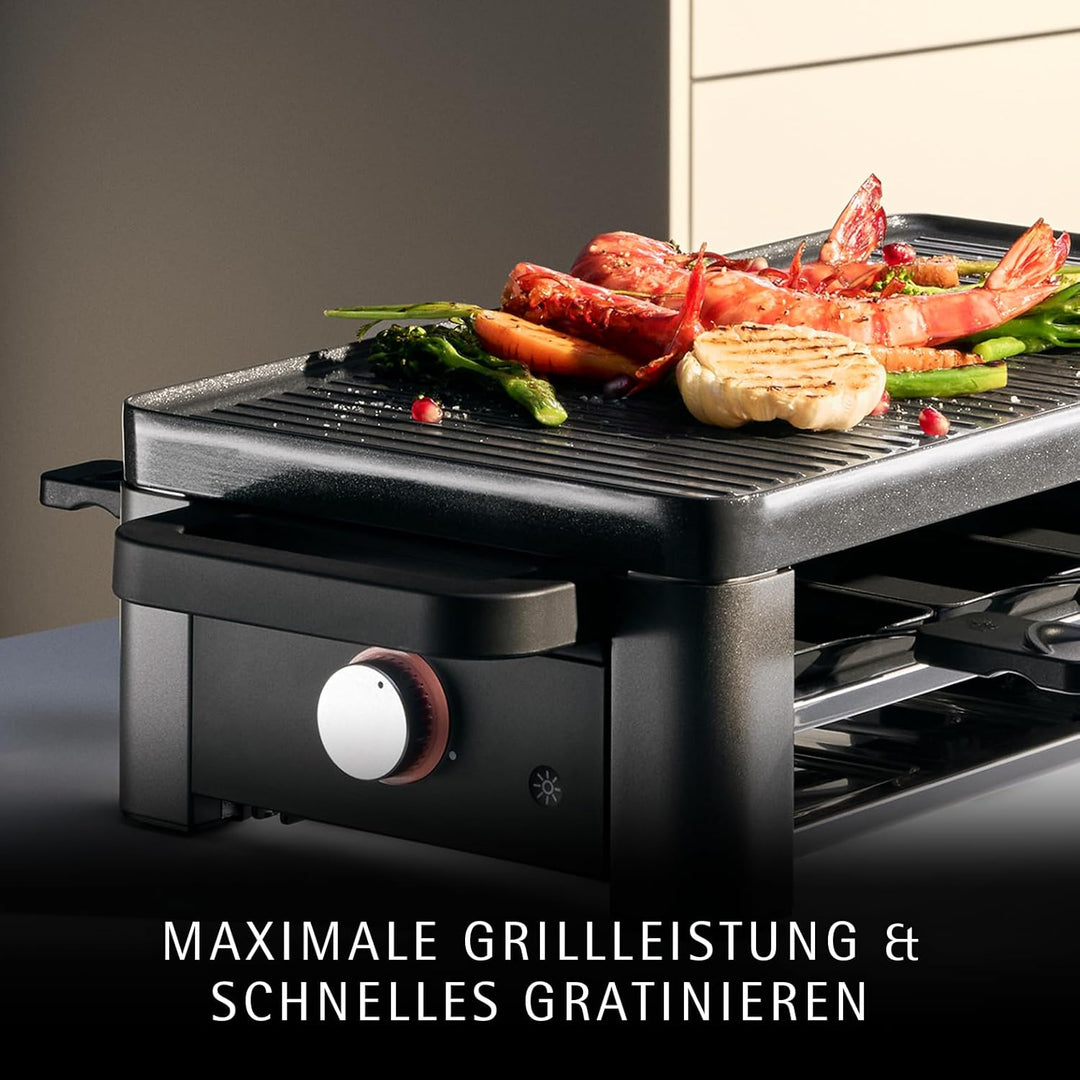 WMF Master Raclette Grill mit Keramikpfännchen und Schiebern, Raclette 8 Personen, 1500 W, mit Ablag
