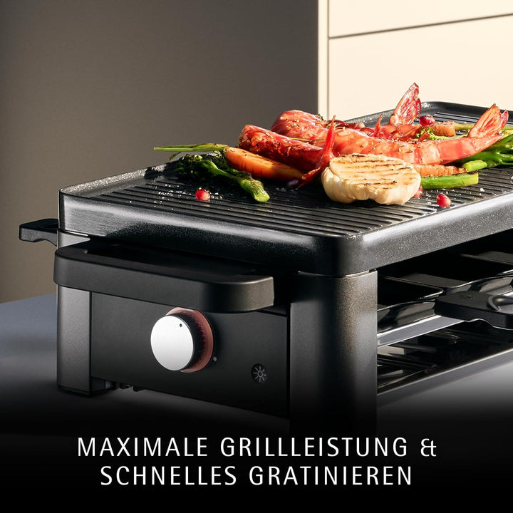 WMF Master Raclette Grill mit Keramikpfännchen und Schiebern, Raclette 8 Personen, 1500 W, mit Ablag