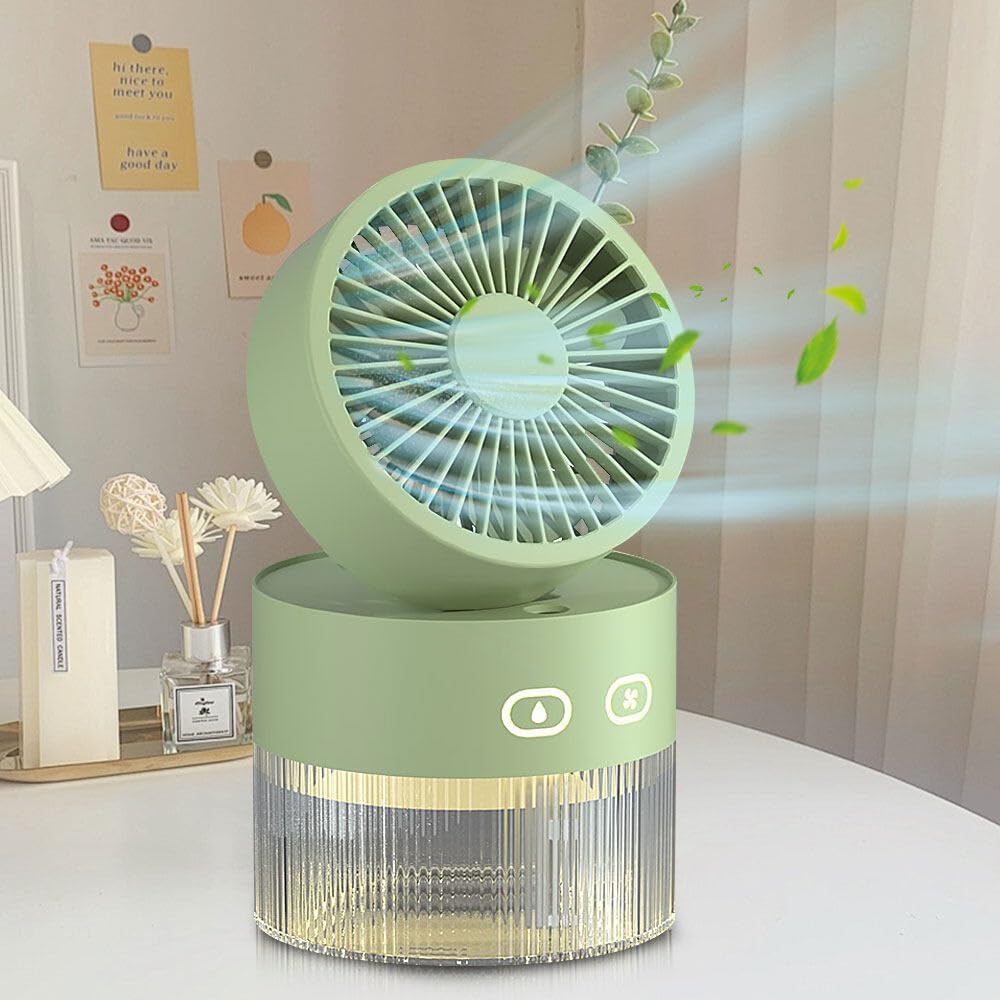 Tischventilator mit Wasserkühlung, Mini Ventilator mit Kühlen Nebel, 3 Windmodi, Nachtlichter, Schre