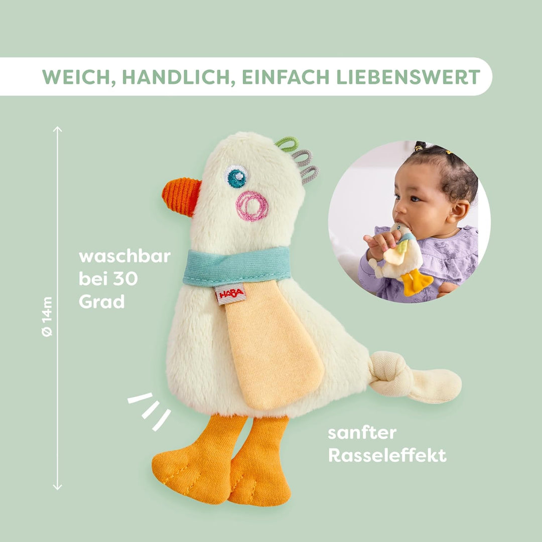 HABA Baby-Spiel-Set Gans – 4-in-1 Erstausstattung & Babygeschenk zur Geburt mit Kinderwagenkette, Sc