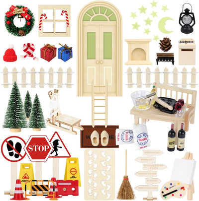 WILDPARTY 75Pcs Wichteltür Set mit Wichtelbriefe Wichtel Zubehör Weihnachten Wichtelhaus Im Dunkeln