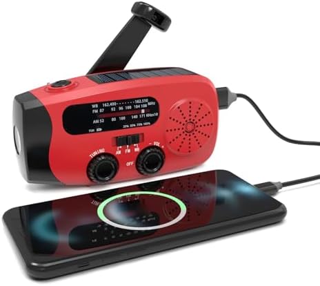 Notfall Kurbelradio mit AM/FM/WB,2000mAh Solar Handkurbel Radio,Tragbares Wetter Überleben mit LED-T