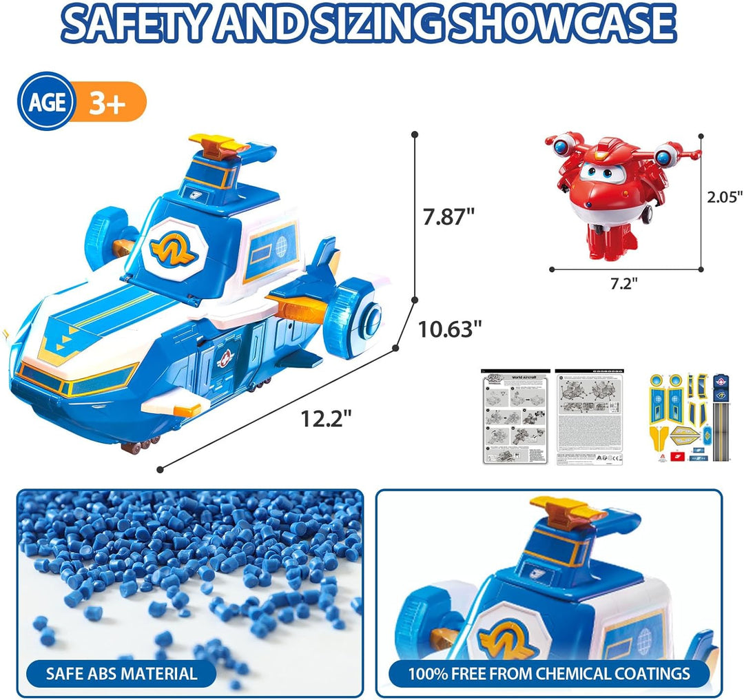 Super Wings Spielset Airport World Aircraft + 2 Spielflugzeug- und Transform-a-Bots-Figuren aus Staf