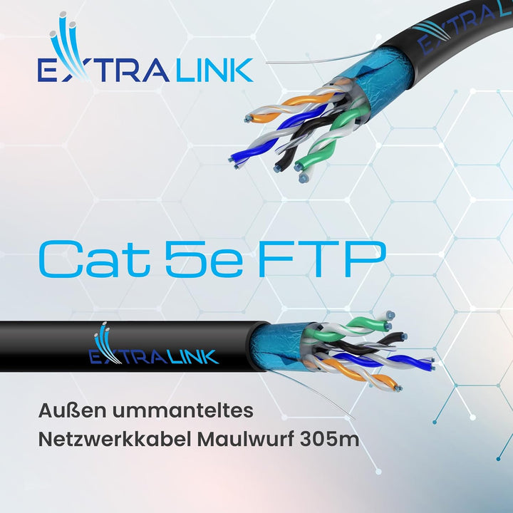 EXTRALINK CAT 5E FTP F/UTP mit Gel Outdoor Ethernet Kabel 305 METER Extern Twisted Pair Internet Kab