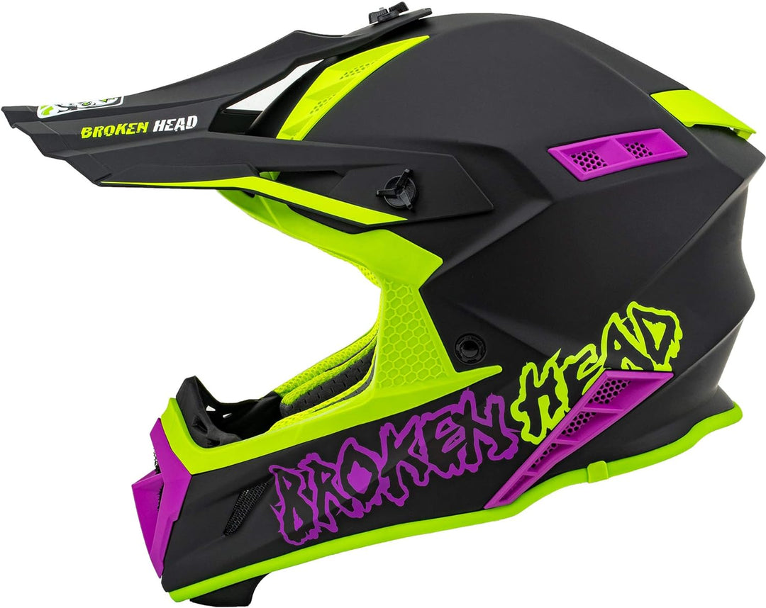 Broken Head MX Motocross-Helm The Hunter Light Grün-Pink – sehr Leichter Profi Cross-Helm XXL 63-64,