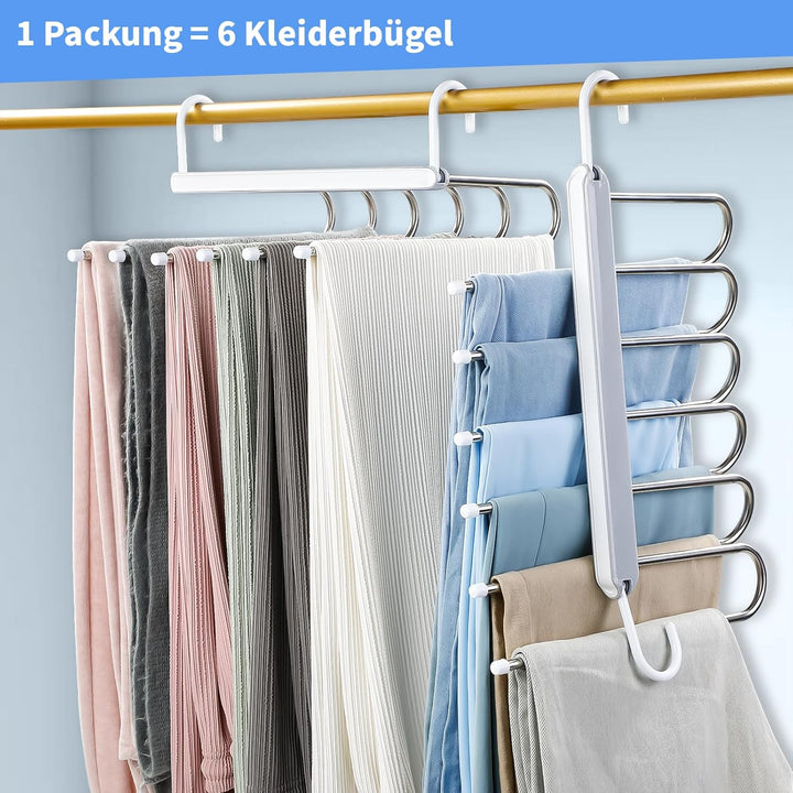 MOPUP Hosenständer, platzsparend, 1er-Pack 6-in-1-Hosenständer aus Edelstahl, multifunktionaler, Rut