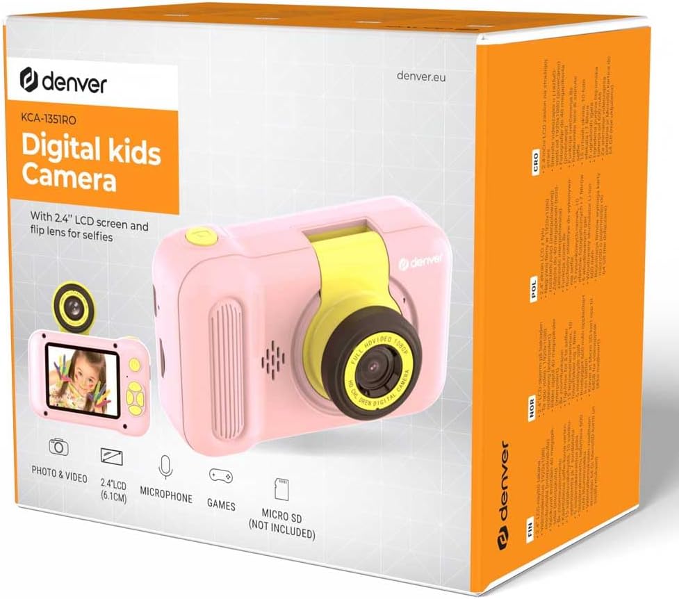 Denver KCA-1351RO Rose Kinderkamera - 40 MP, Flip-Objektiv für Selfies, Eingebaute Spiele, 2.4-Zoll
