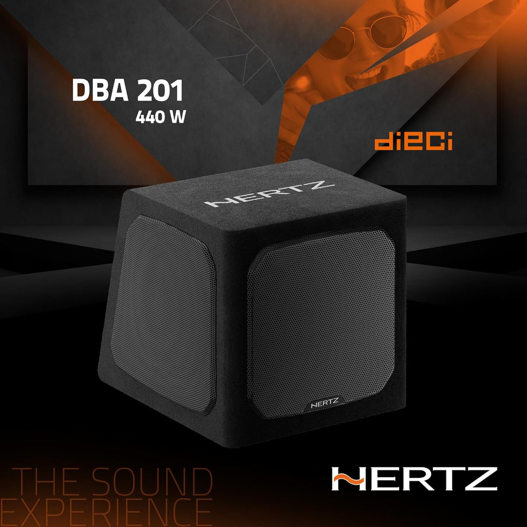 Hertz DBA 201 – 200-mm Aktiv-Subwoofer in Bassreflex-Gehäuse, 440W Peak, Class-AB-Verstärker mit LP-