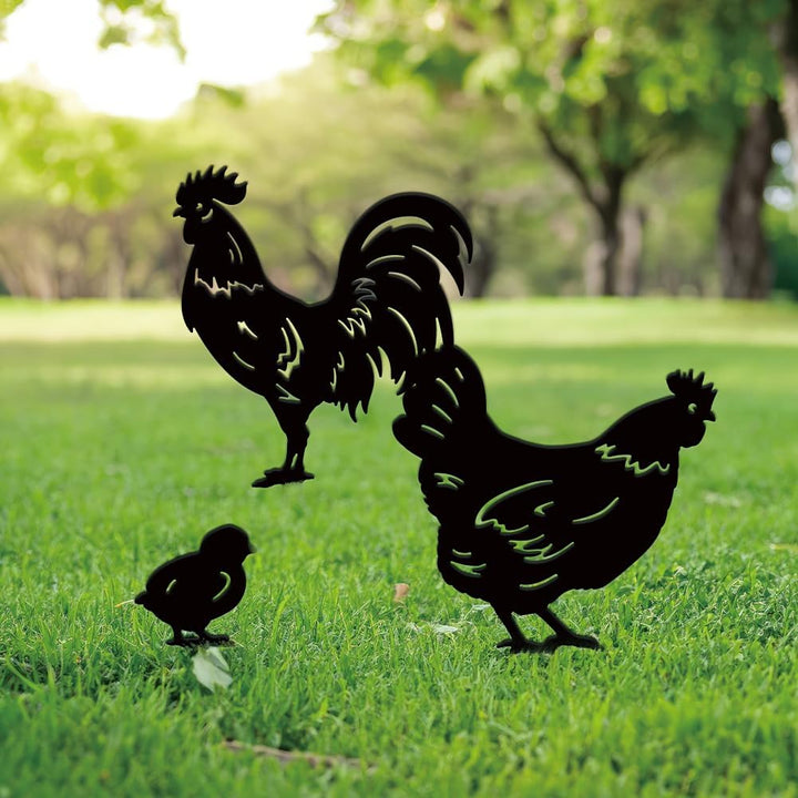 SUPERDANT 3 STK Metall Huhn Gartendekoration Metallhahn Gartenornament Gartenstecker Für Draussen Sc