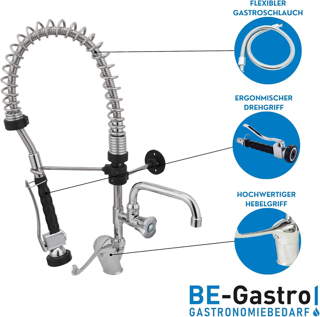 BE-GASTRO® I Profi Gastro Geschirrbrause „Premium“ inkl. Wasserhahn, Mischbatterie & ergonomischem L