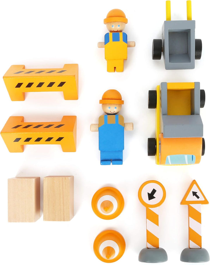 small foot Baukran mit Baustellenzubehör aus Holz, Spiel-Set für Kinder ab 3 Jahren, 12007, Baukran
