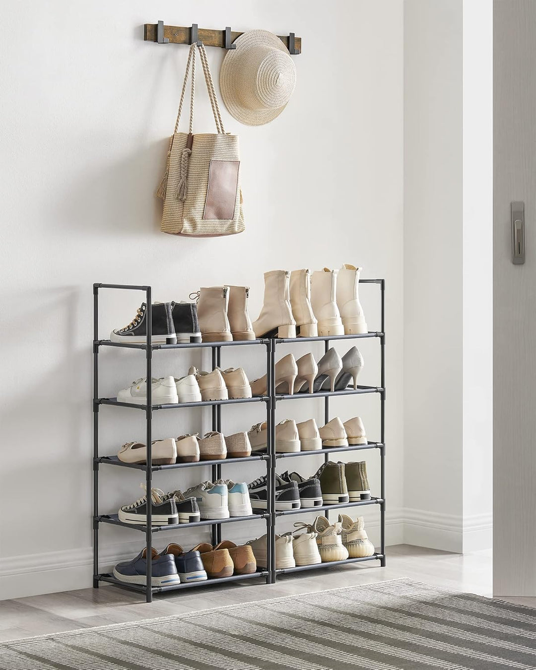 SONGMICS Schuhregal, 10 Ebenen, Schuhablage, Schuhaufbewahrung, schmal, 28 x 45 x 173 cm, Metallgest