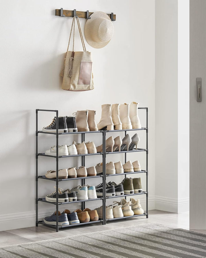 SONGMICS Schuhregal, 10 Ebenen, Schuhablage, Schuhaufbewahrung, schmal, 28 x 45 x 173 cm, Metallgest