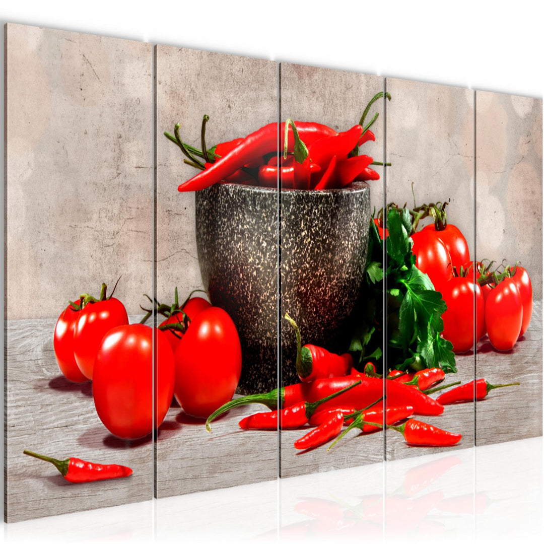 Runa Art Bild Küche - Gemüse Wandbilder auf Vlies Leinwand 5 Teilig Wanddekoration Esszimmer Küchenb