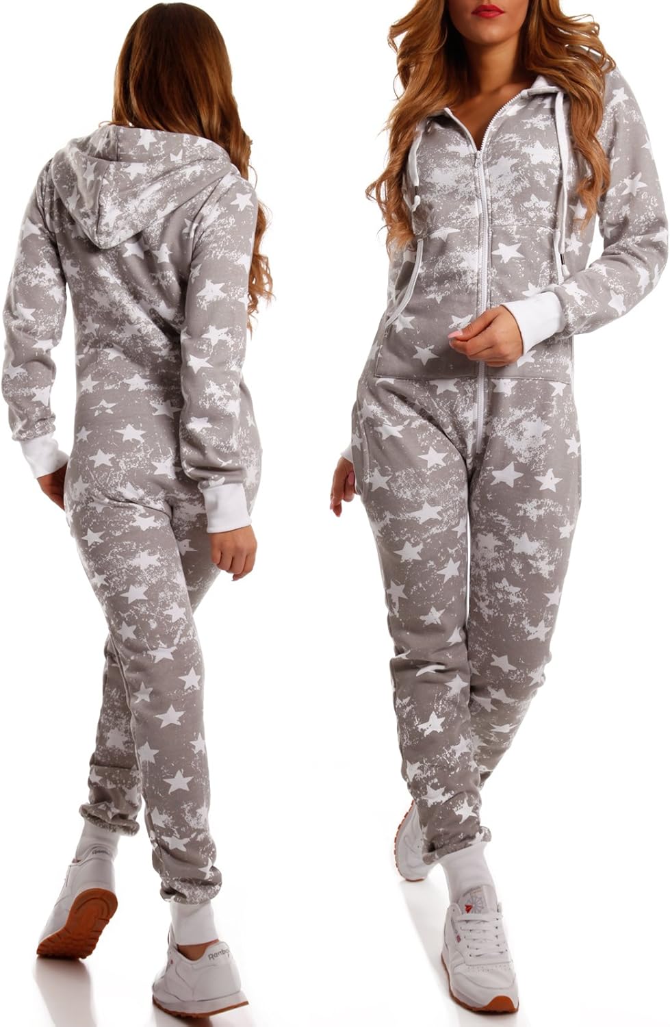 Crazy Age Jumpsuit Strampler Ganzkörperanzug Overall Sternen Kuschelig Warm 3XL Hellgrau, 3XL Hellgr