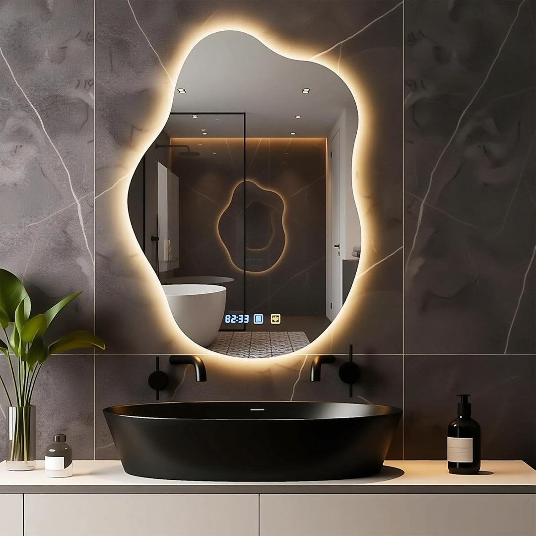 Badspiegel mit Beleuchtung, Cloud-Design, Badezimmerspiegel mit Beleuchtung, LED Spiegel, Dimmbar, 3