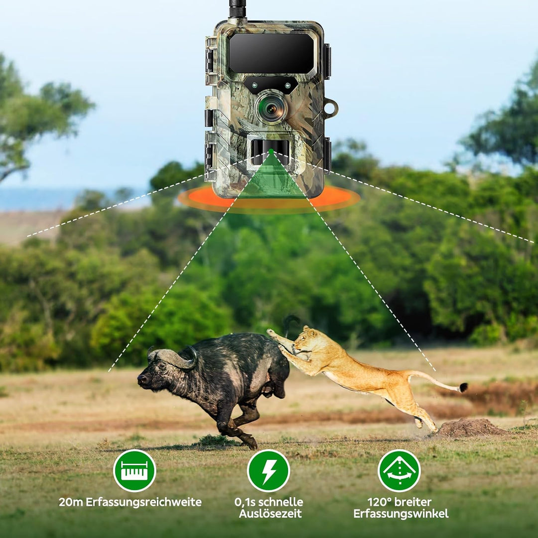 VOOPEAK 4G LTE Wildkamera mit SIM Karte, Wildtierkamera mit Handyübertragung App, 32MP 1080P Jagdkam