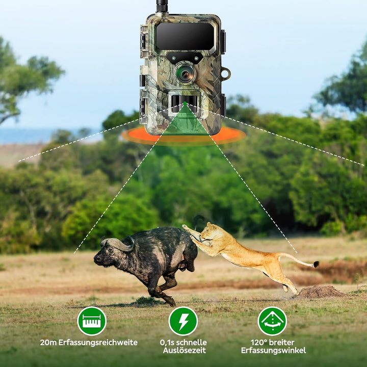 VOOPEAK 4G LTE Wildkamera mit SIM Karte, Wildtierkamera mit Handyübertragung App, 32MP 1080P Jagdkam
