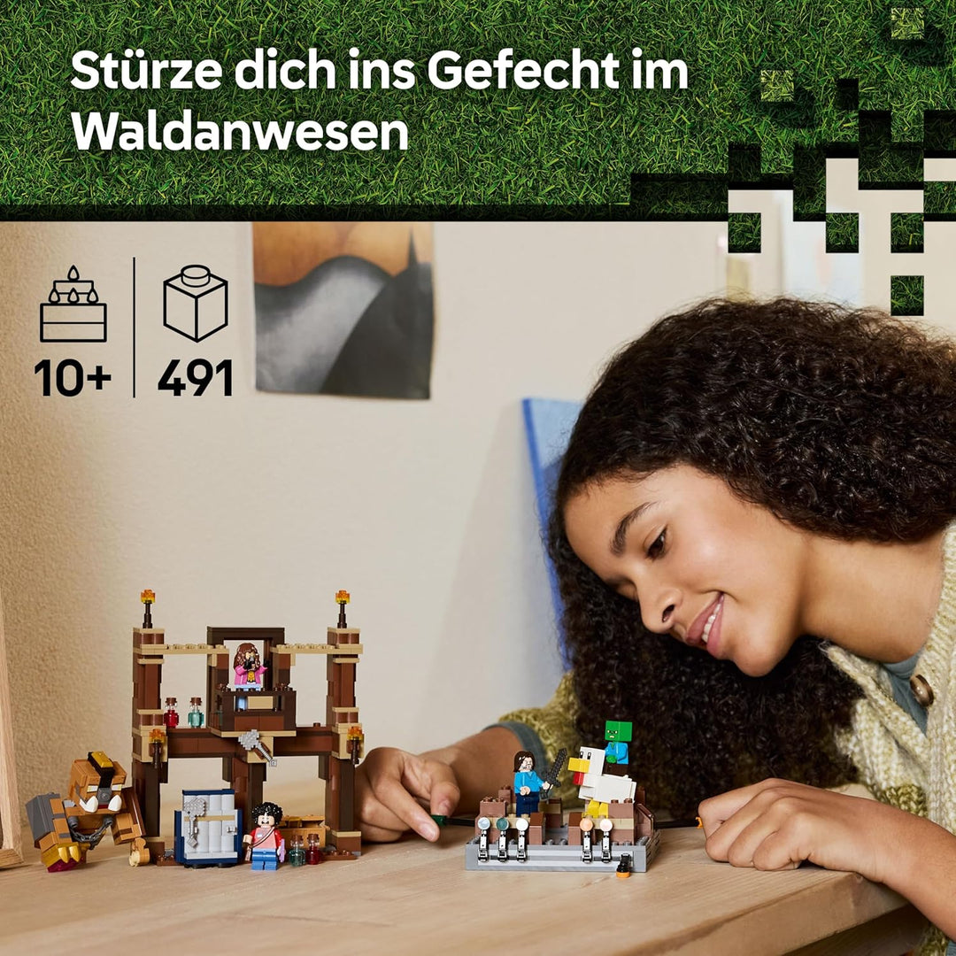 LEGO Minecraft Waldanwesen mit Boxring - Interaktives Gaming Spielzeug- Baby-Zombie, Steve, Garret u