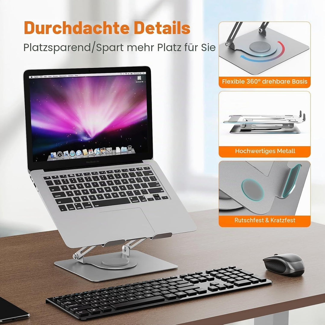 GRIFEMA Laptop Ständer Höhenverstellbar und Faltbar, 360° Drehbare Basis, Stabil, Belüftet und Ergon