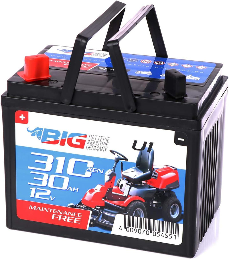 BIG U1 Garden Power Rasentraktor-Batterie 12V 30Ah 310A Starterbatterie für Aufsitzmäher wartungsfre