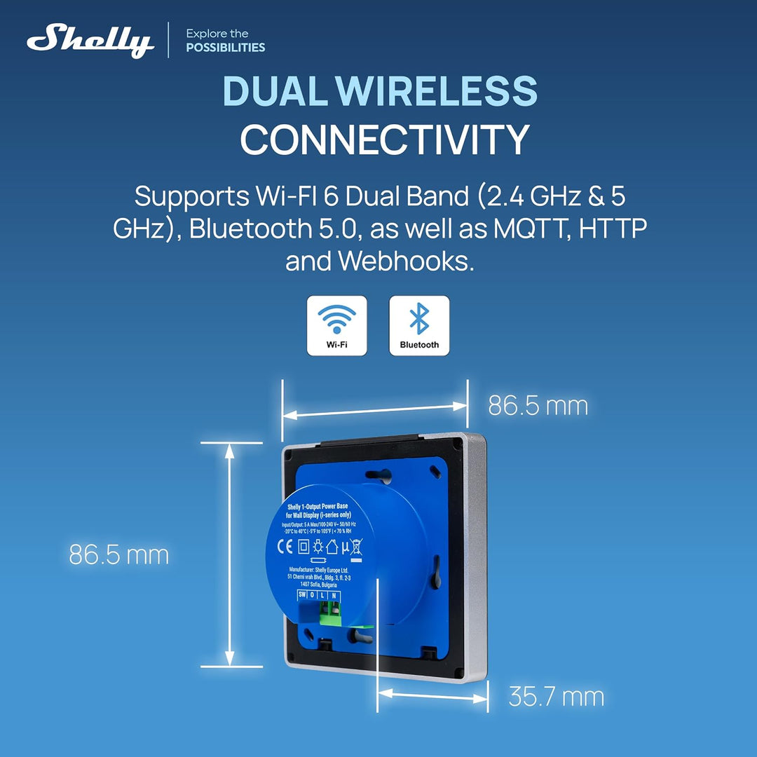 Shelly Wall Display X1i Silber - Smarte Bedienzentrale mit 4" Touchscreen, Integriertes Relais, Lich
