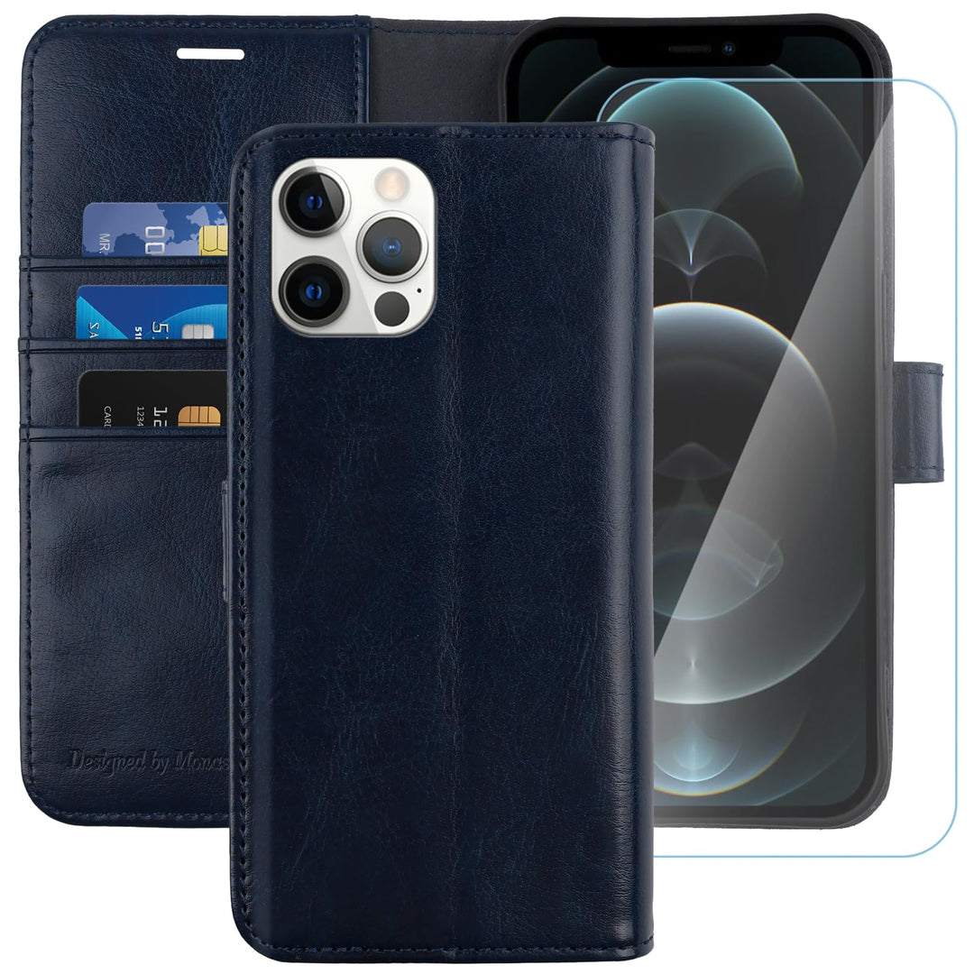 MONASAY Hülle Fit für iPhone 11 Pro Max Handyhülle 6.5 Zoll,[Schutzglas][Kartenfach][Standfunktion][