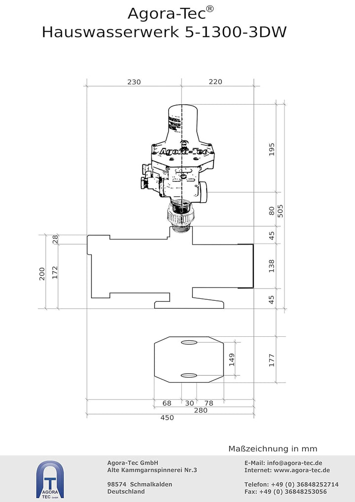 Agora-Tec® AT-Hauswasserwerk-5-1300-3DW, 5 stufige Kreiselpumpe mit max: 5,6 bar und max: 5400l/h un
