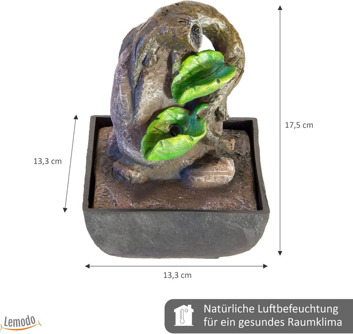 NATIV Zimmerbrunnen mit Blattschalen | Tischbrunnen mit LED Beleuchtung | dekorativer Zierbrunnen in