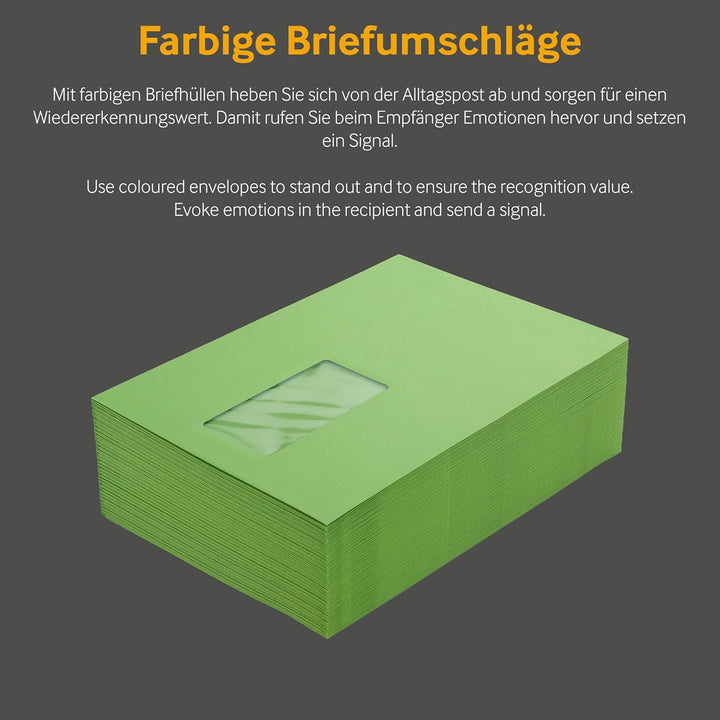 100 Stück, Farbige Briefumschläge, DIN C5, Haftklebung mit Abziehstreifen, Gerade Klappe, 130 g/qm C