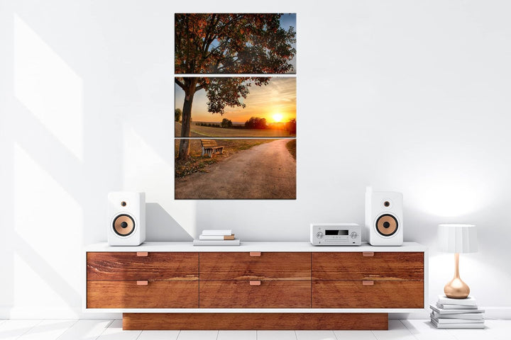 deyoli Spazierweg am Abend Format: 3-teilig 120x80 als Leinwand, Motiv fertig gerahmt auf Echtholzra
