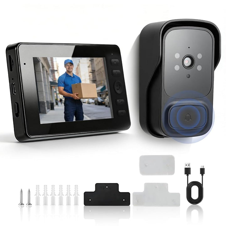 Türklingel mit Kamera Kabellos, Video Türklingel mit 1080P HD 4.3" IPS Bildschirm, Infrarot Nachtsic