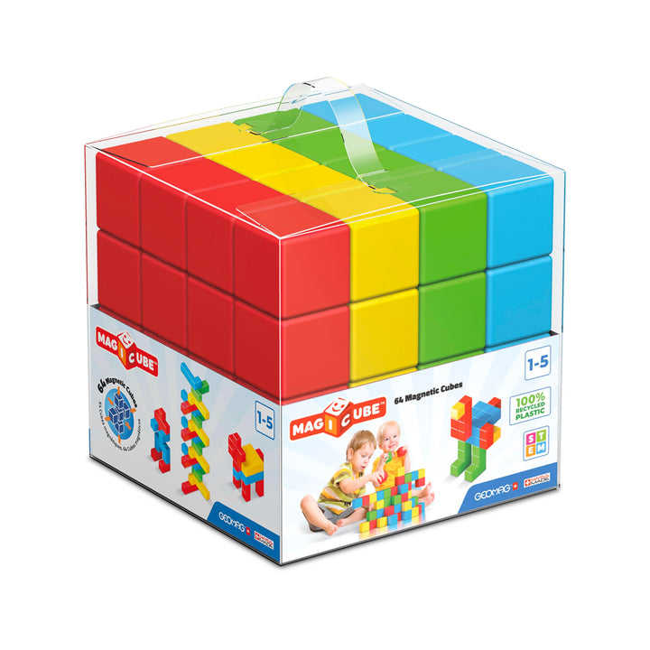 Geomag Magicube - 64 Würfel - Magnetisches Konstruktionsspielzeug für Kinder - Green Line - Lernspie