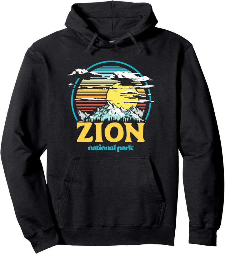 Retro Zion National Park Vintage 80s Style Mountains & Sun Pullover Hoodie
