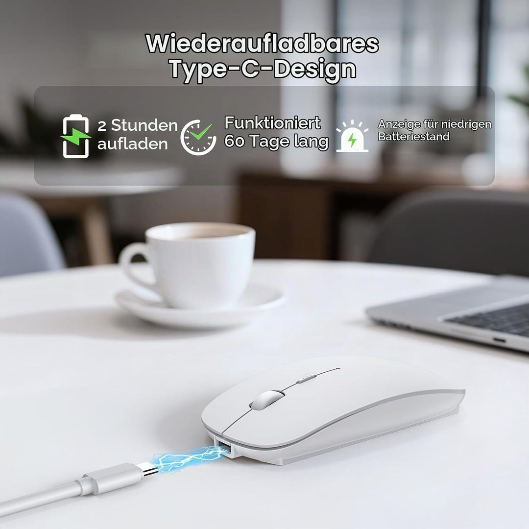 TECKNET Bluetooth Maus, Kabellose Maus mit 4800/3200/2400/1600/1200/800 einstellbare DPI, 2.4G USB F