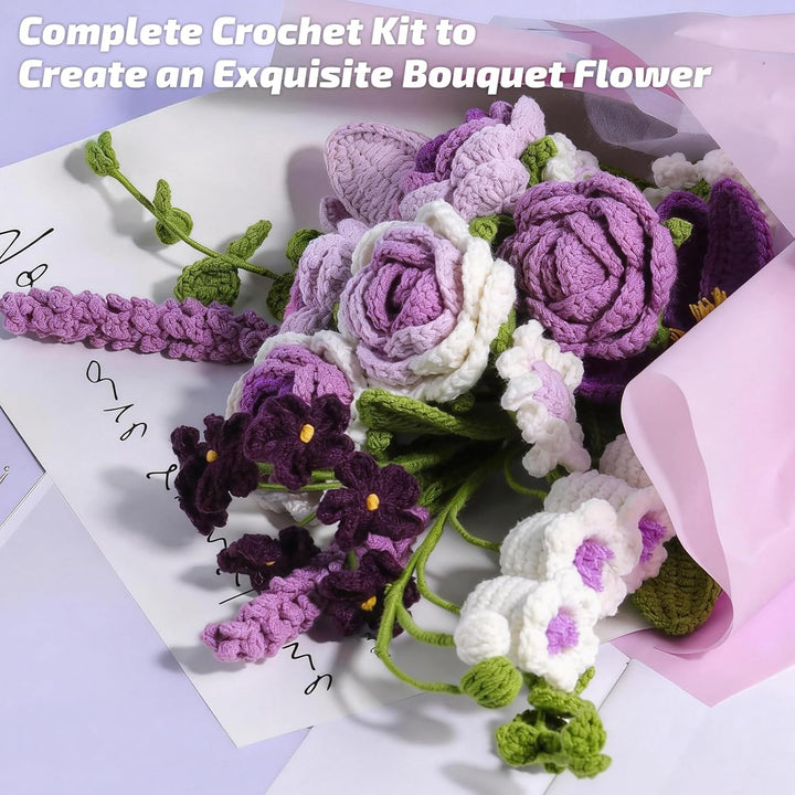 BoloShine Häkelset Blumen, Rose Blumenstrauss Häkelset für Anfänger Erwachsene, Häkelblumen Set mit