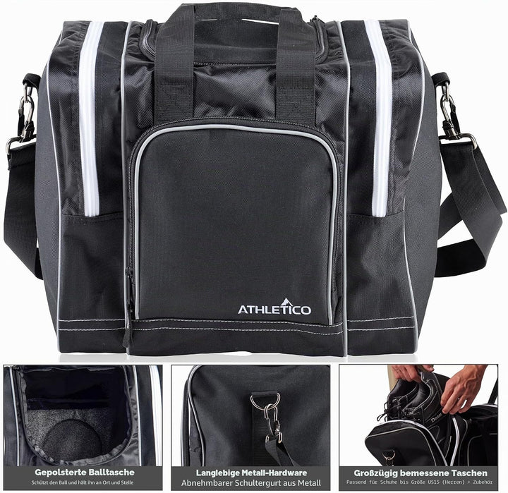Athletico Bowling-Tasche für Einzelbälle, mit gepolstertem Ballhalter, passend für ein Paar Bowlings