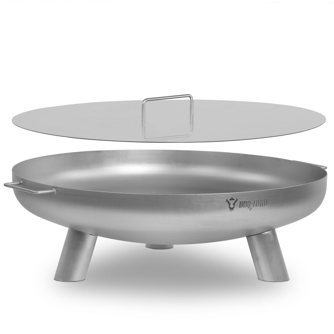 BBQ-Toro Edelstahl Feuerschale Ø 80 cm mit Deckel | Silber | Outdoor Feuerstelle mit drei Standbeine