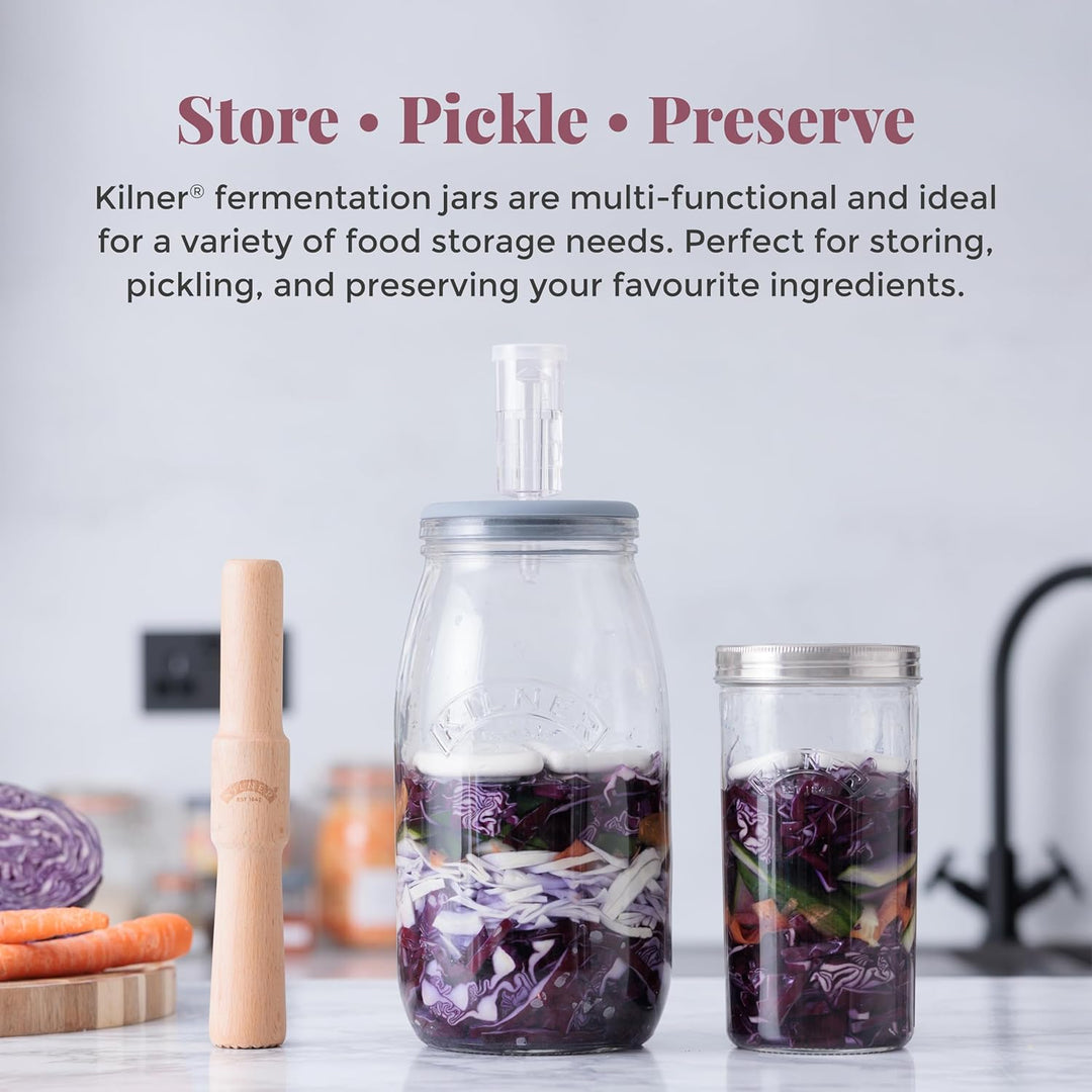 KILNER Fermentier Set, 3 Liter Glas mit Gärungsdeckel, einfaches Haltbarmachen von Gemüse, 1x Kilner