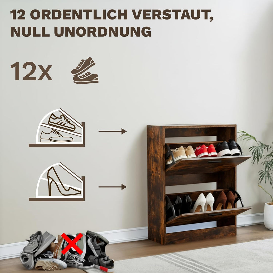 CATAVANA Schuhschrank Schmal - 2 Fächer für 12 Paar - Schuhregal Geschlossen - Platzsparend & Modern